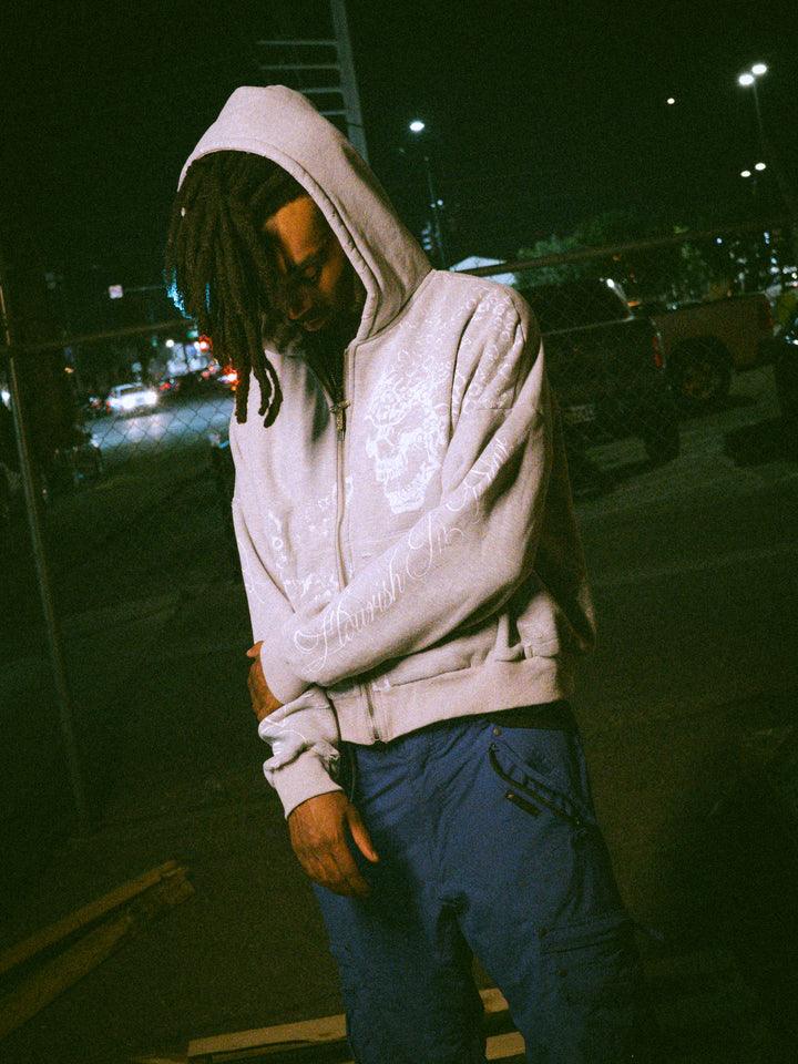 GREY SKULL ZIP UP