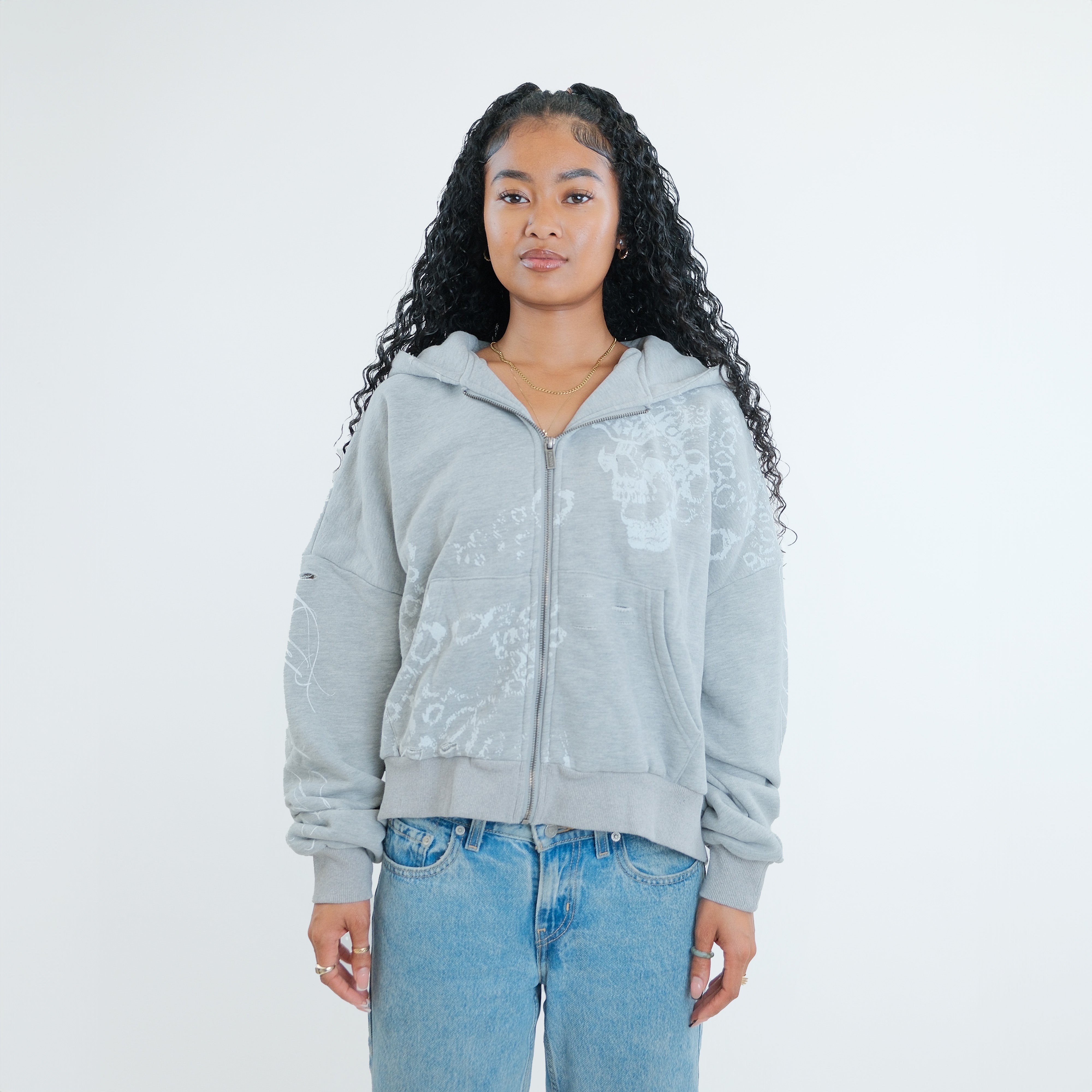 GREY SKULL ZIP UP – flowar
