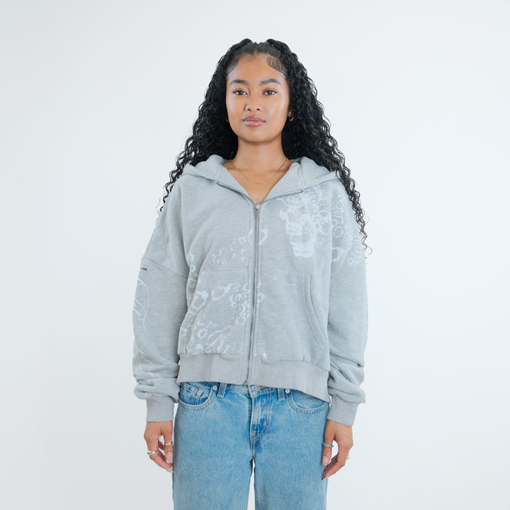 GREY SKULL ZIP UP