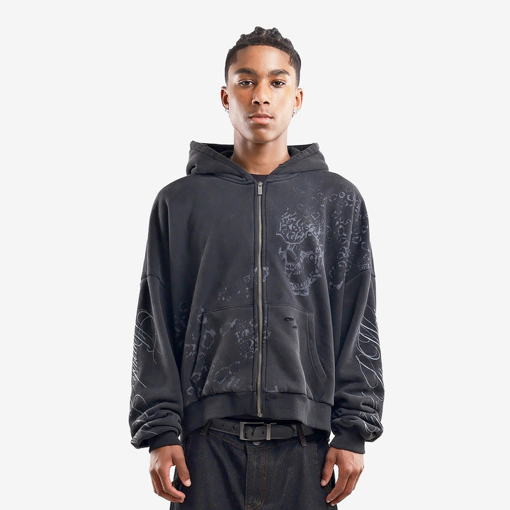 BLACK SKULL ZIP UP