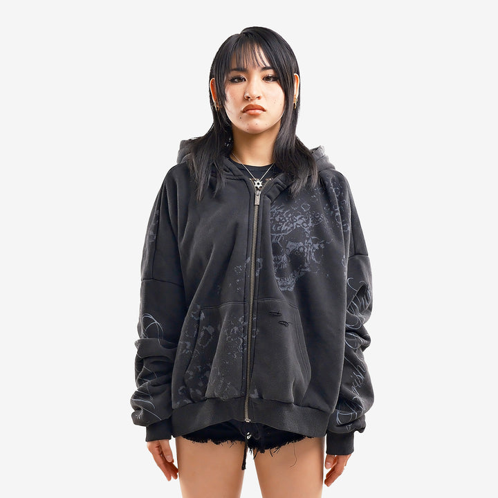 BLACK SKULL ZIP UP