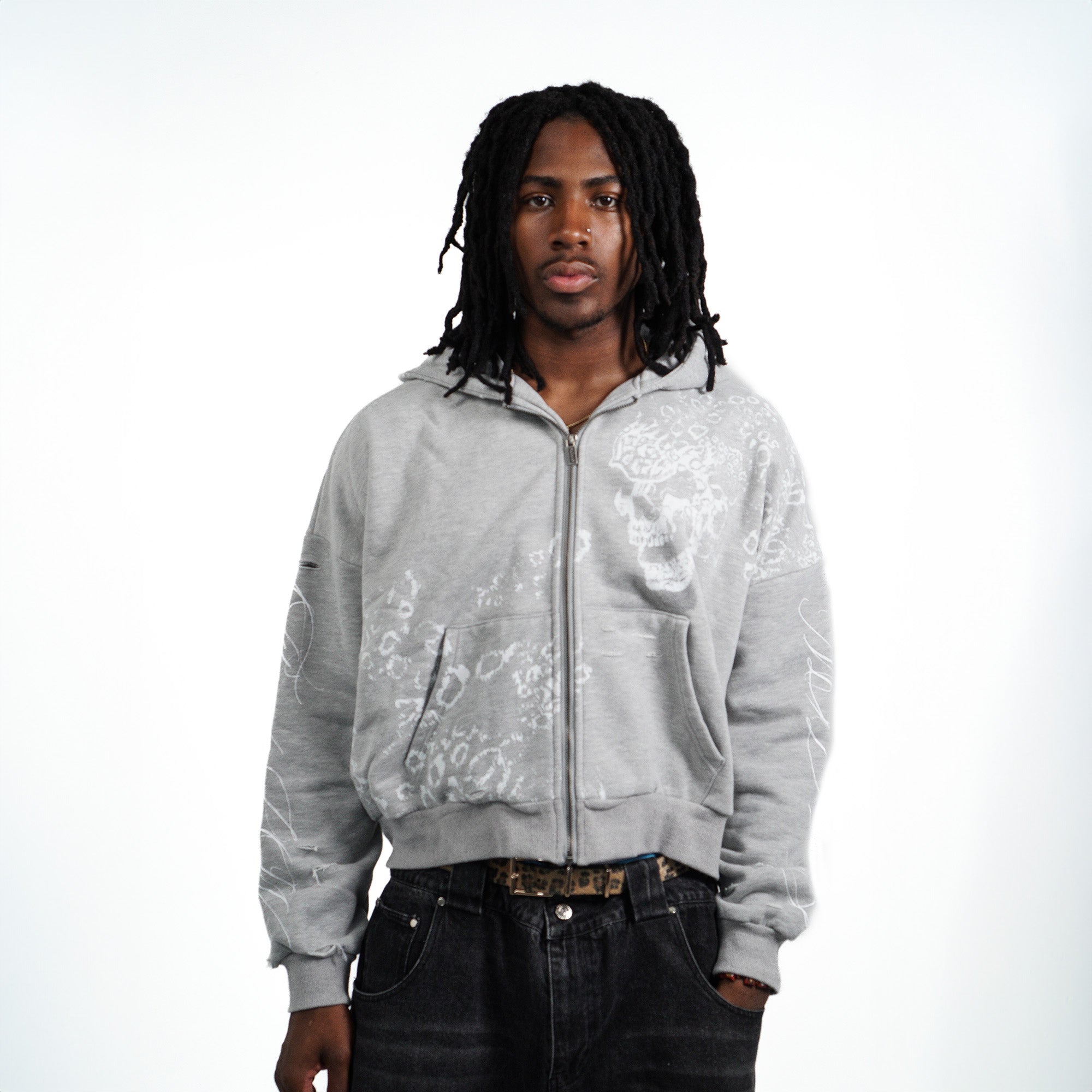 GREY SKULL ZIP UP – flowar