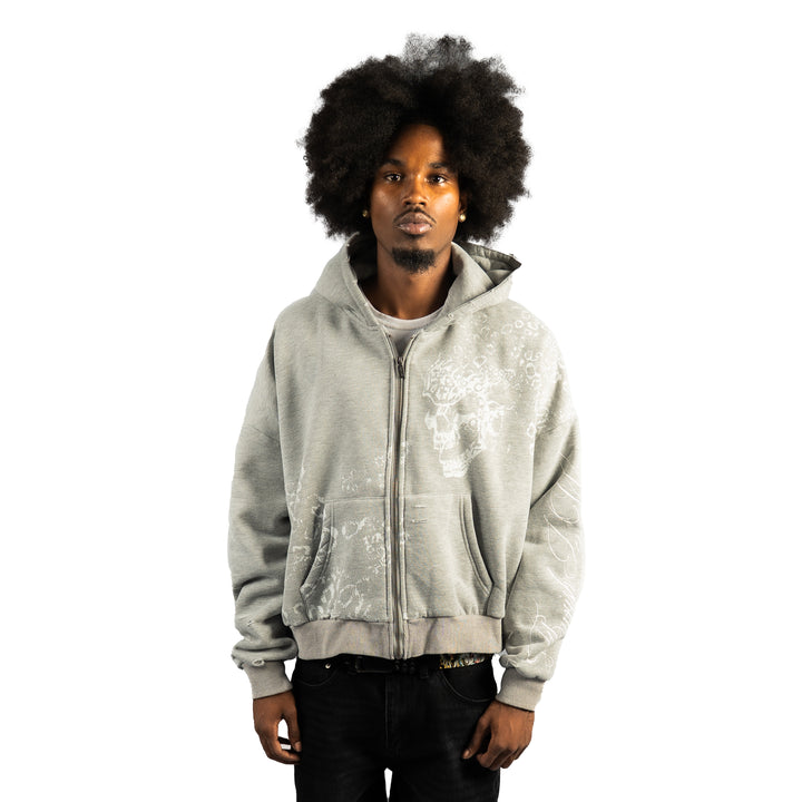 GREY SKULL ZIP UP