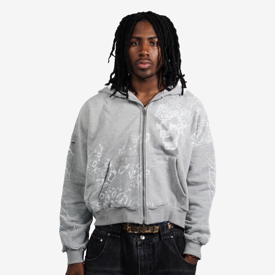 GREY SKULL ZIP UP