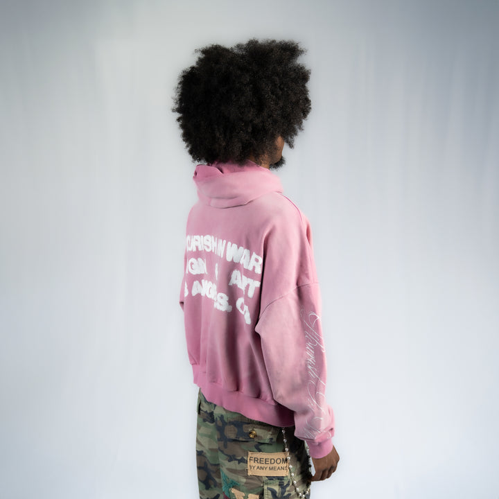 PINK BULLDOG CROP HOODIE