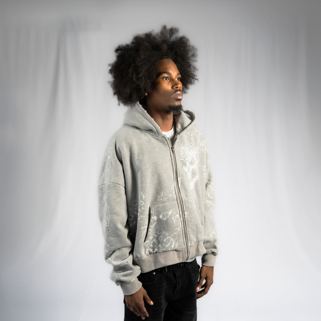 GREY SKULL ZIP UP