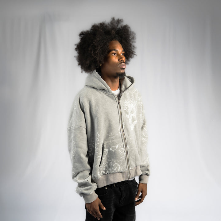 GREY SKULL ZIP UP