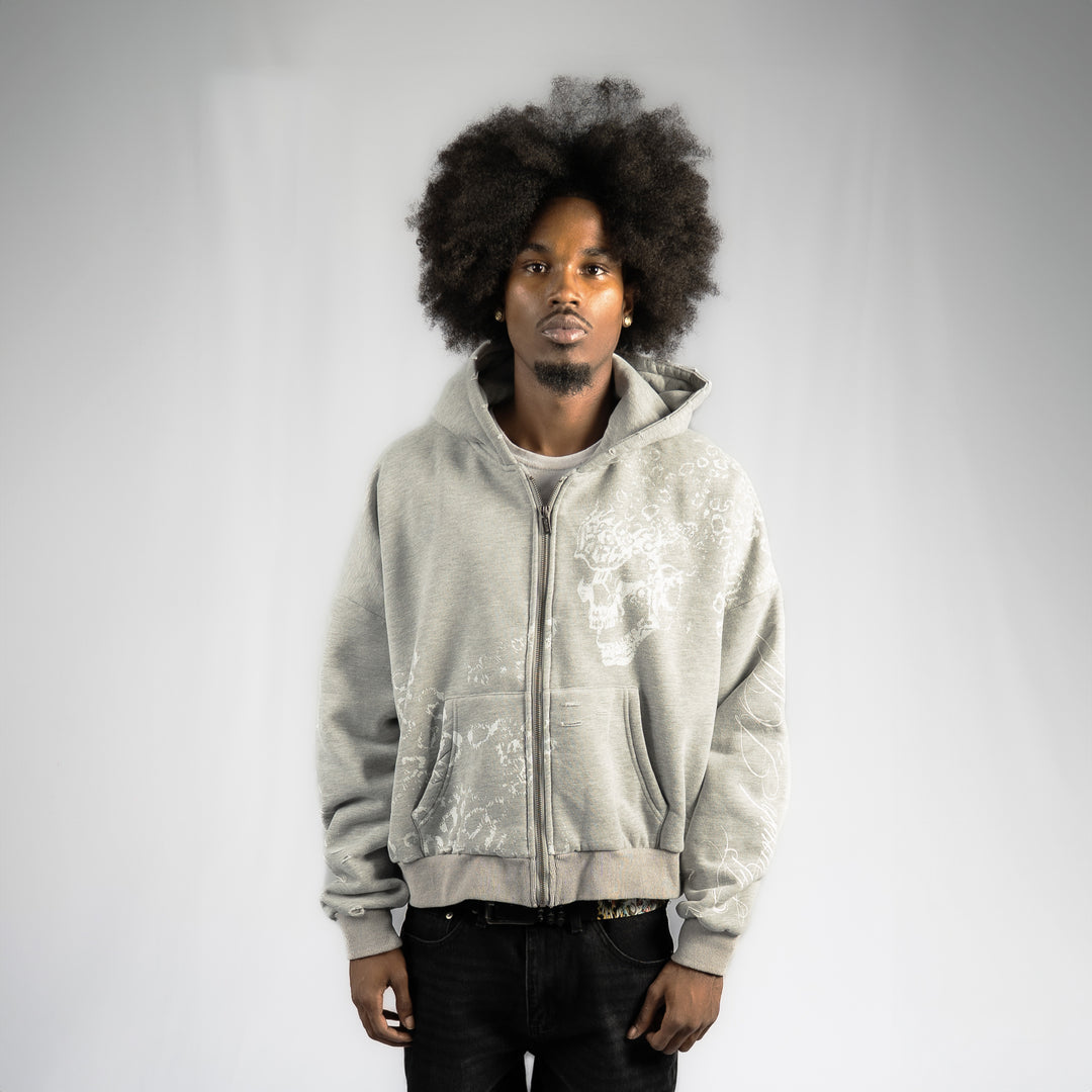 GREY SKULL ZIP UP